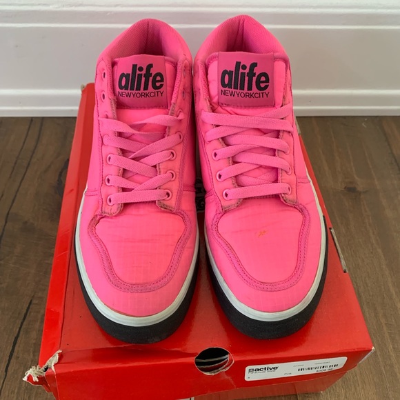 fluorescent pink shoes